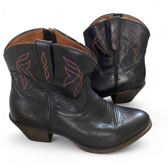 Ariat Shoes - Ariat Black Leather boho coastal cowgirl Ankle Boots with Brown Accents